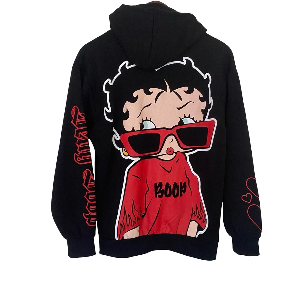 Fleischer Studios Betty Boop Womens Zip Up Hoodie M Black Red Graphic Gothic